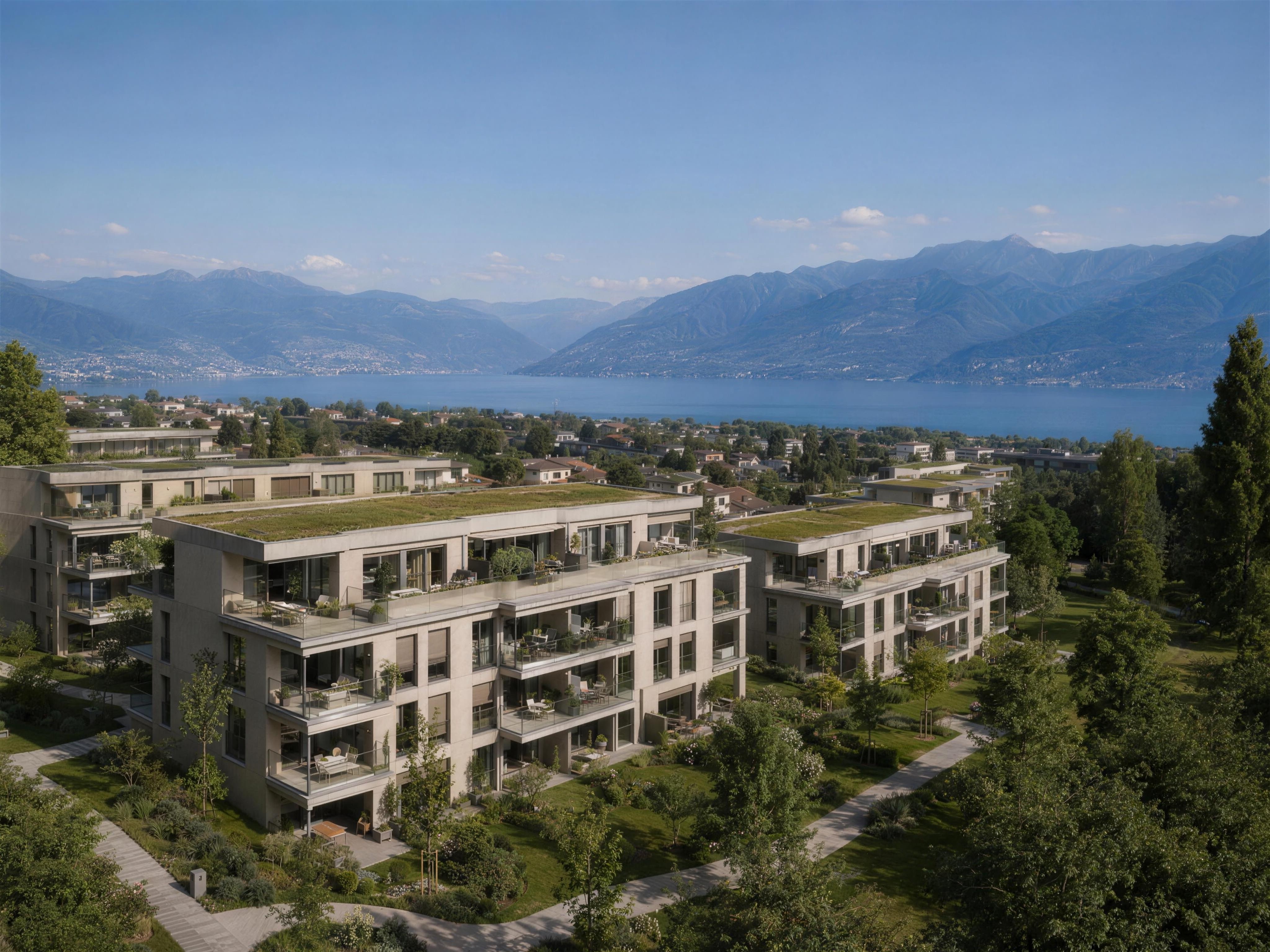 Promotion résidentielle en Suisse romande, vue sur le lac et les montagnes